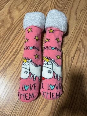 Pink Unicorn Fuzzy Lined Socks
